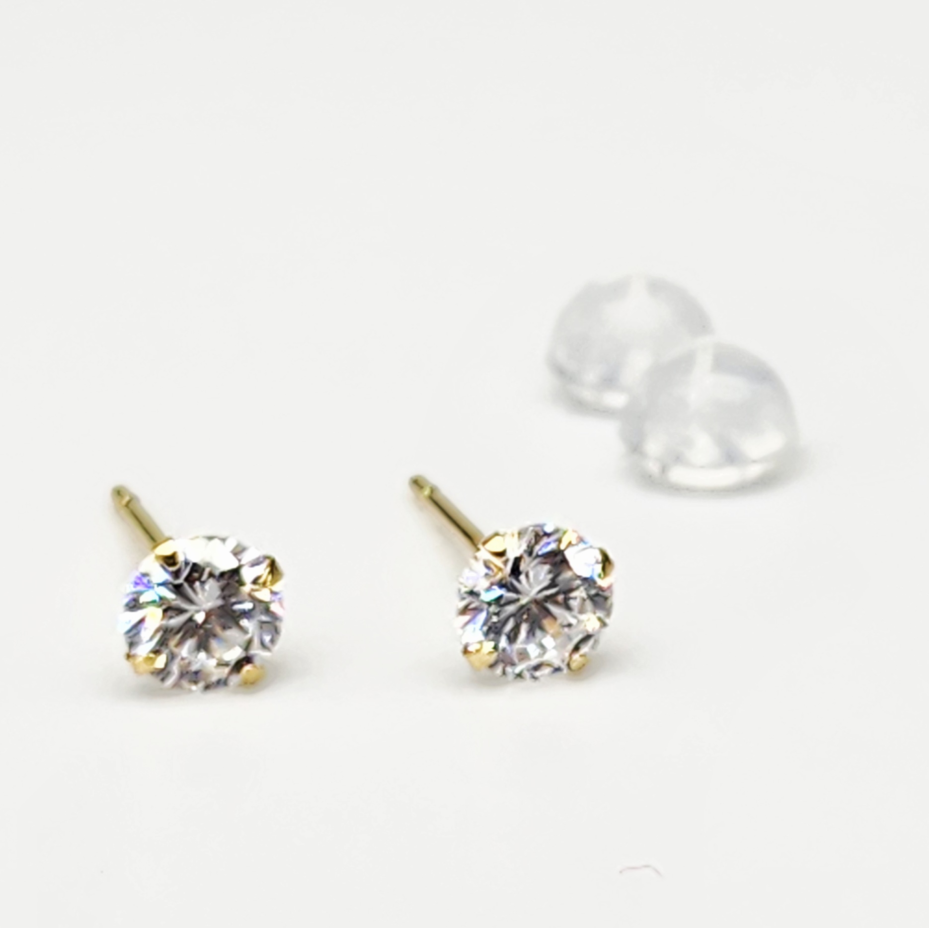 18ct Yellow Gold 4mm Round 4 Claw Cubic Zirconia Stud Earrings - K18-4MMCZ Gold Earrings 