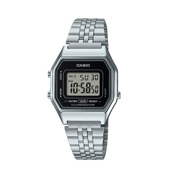 Casio Digital Black Face, Silver Case & Band, Stainless Steel Band - LA680WA-1D CASIO
