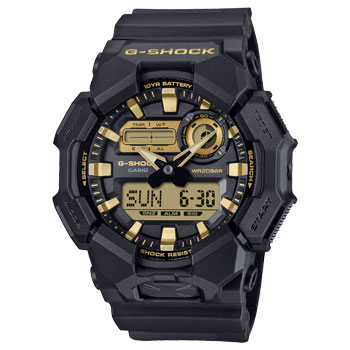 Casio G-Shock Duel Time Black/Gold, Black Resin 200M WR, 10YR Battery - GA010GB-1A9 CASIO 