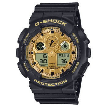 Casio G-Shock Duel Time Black/Gold, Black Resin 200M WR - GA100GGB-1A9 CASIO 