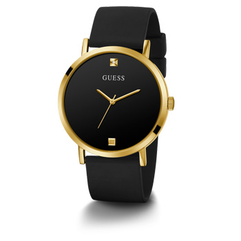Guess Gents Black Dial, Gold Case, Black Silicone Band - W1264G1 GUESS 