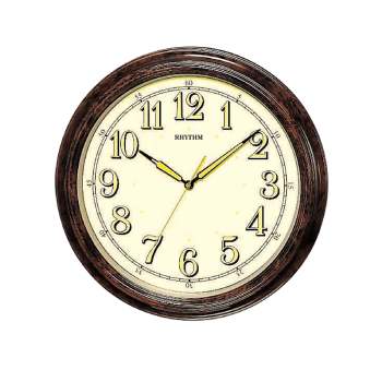 Rhythm Wall Clock, Glow In The Dark Dial, Wood Grain Plastic Case - CMG713NR06 Seiko 