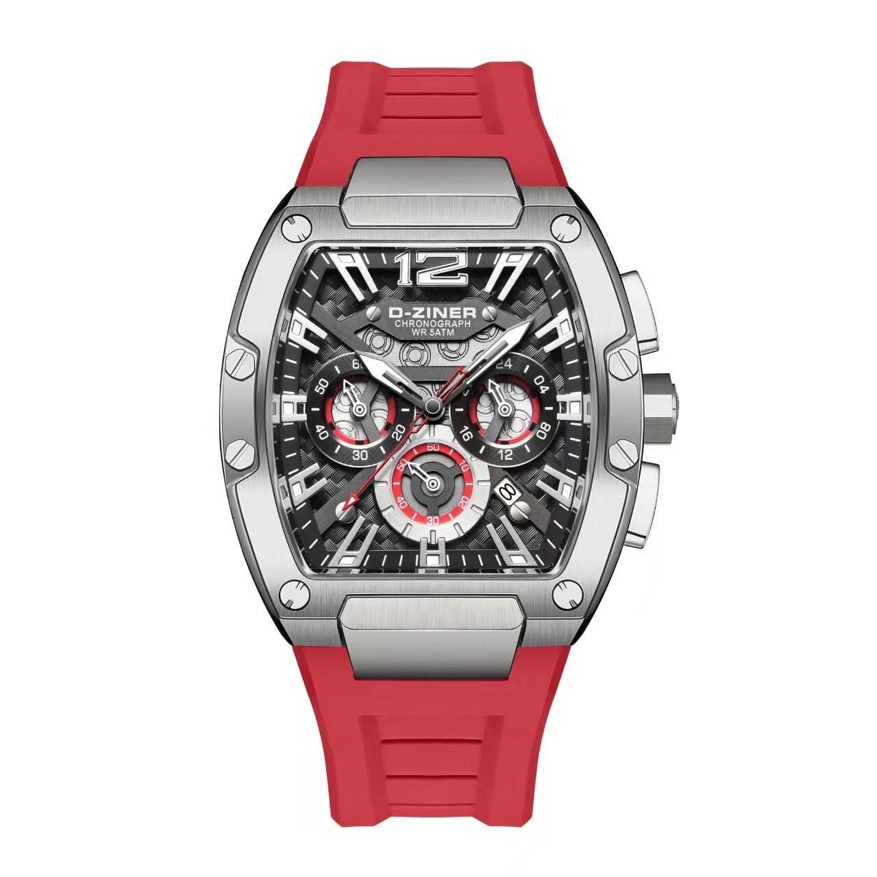 D-Ziner DZ-9051 Men’s Chronograph Watch – Rubber Strap, 50M Water Resistant - REDSILVER CASIO 