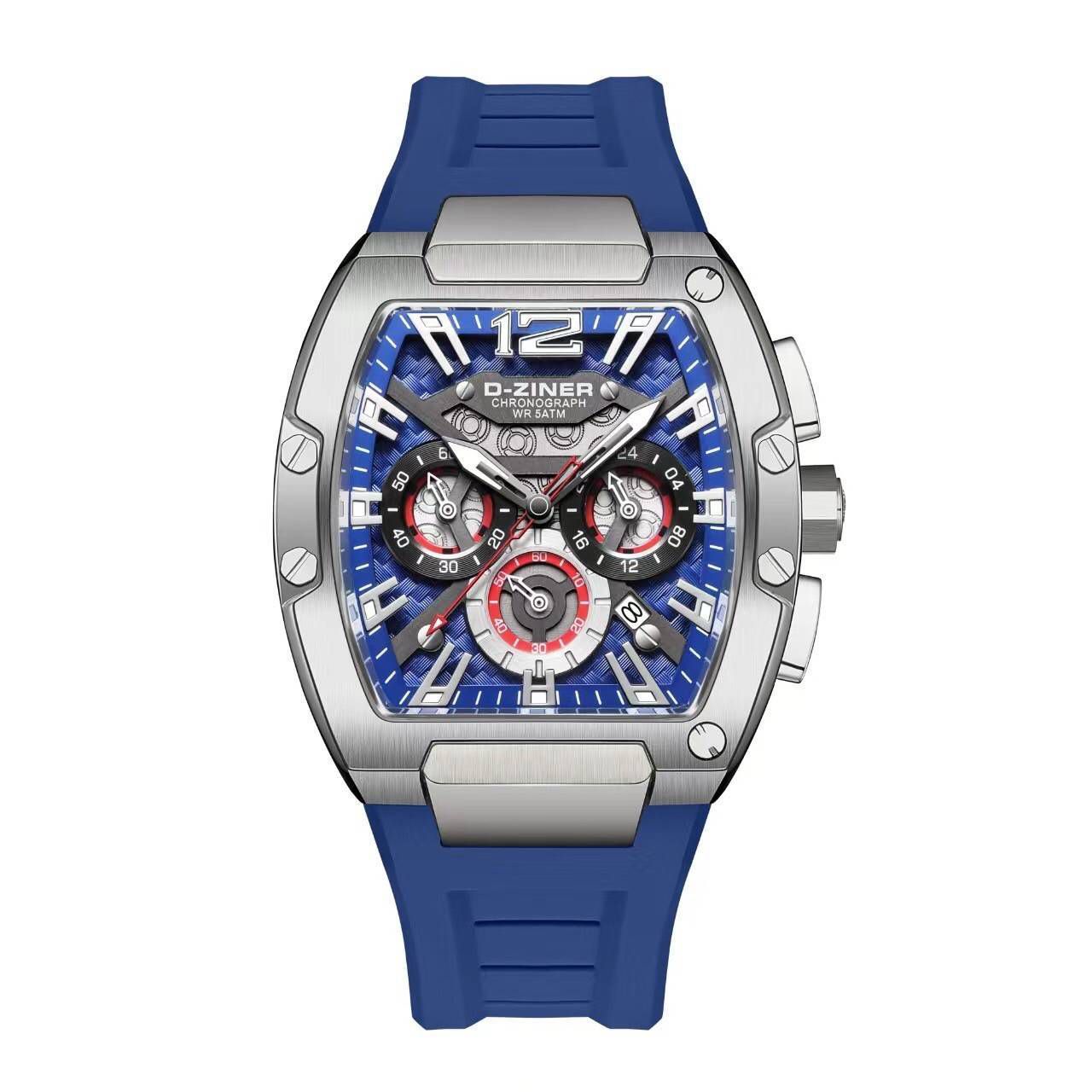D-Ziner DZ-9051 Men’s Chronograph Watch – Rubber Strap, 50M Water Resistant - BLUESILVER CASIO 
