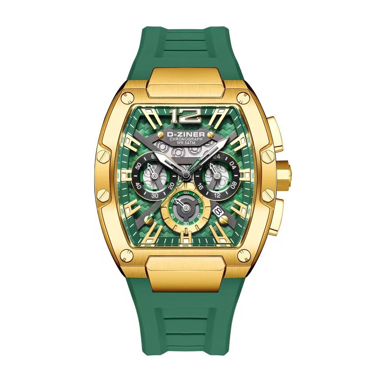 D-Ziner DZ-9051 Men’s Chronograph Watch – Rubber Strap, 50M Water Resistant - GREENGOLD CASIO 