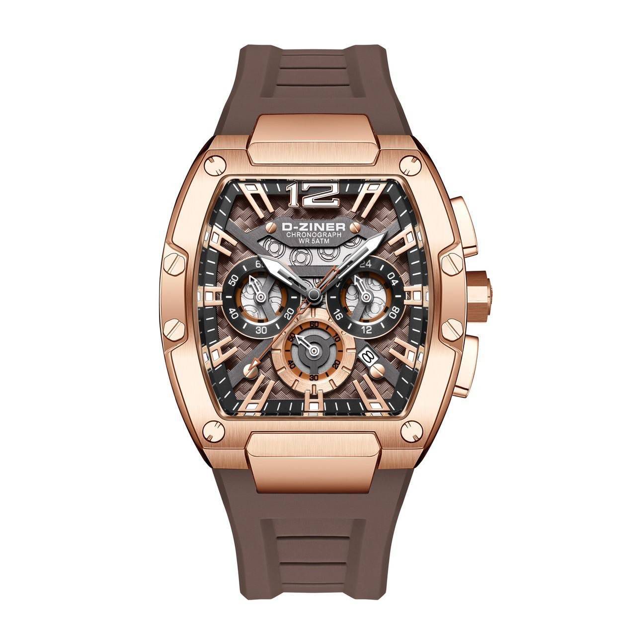 D-Ziner DZ-9051 Men’s Chronograph Watch – Rubber Strap, 50M Water Resistant - BRNROSEGOLD CASIO 