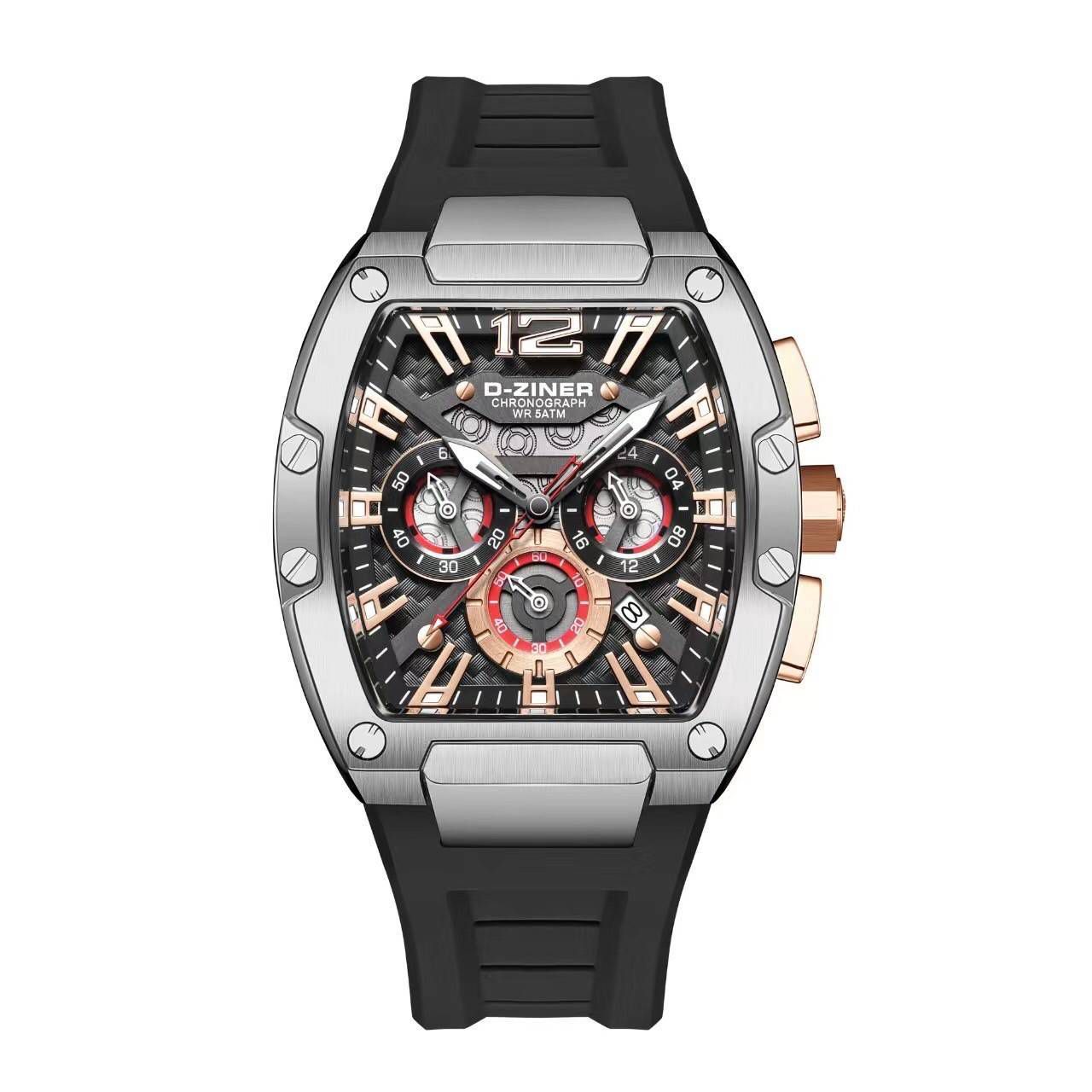 D-Ziner DZ-9051 Men’s Chronograph Watch – Rubber Strap, 50M Water Resistant - BLKSILVER CASIO 