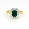 9ct Yellow Gold Radiant Cut Emerald & 1.05ct Diamond Halo Ring – Lab-Grown