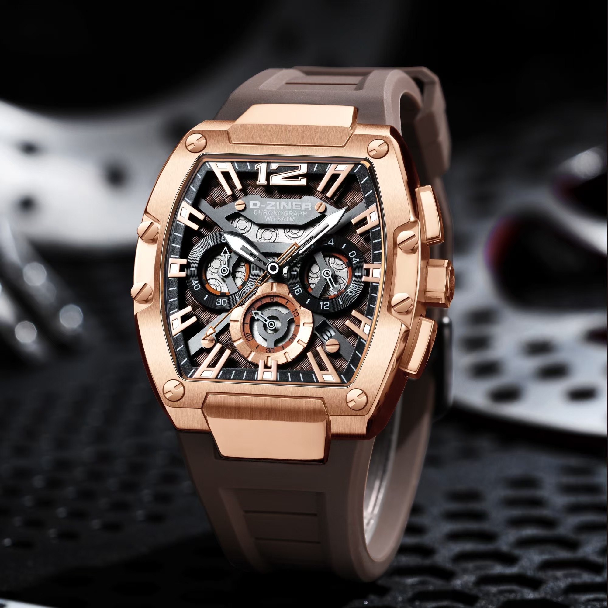 D-Ziner DZ-9051 Men’s Chronograph Watch – Rubber Strap, 50M Water Resistant - BRNROSEGOLD CASIO D-Ziner DZ-9051 Men’s Chronograph Watch – Rubber Strap, 50M Water Resistant - BRNROSEGOLD CASIO