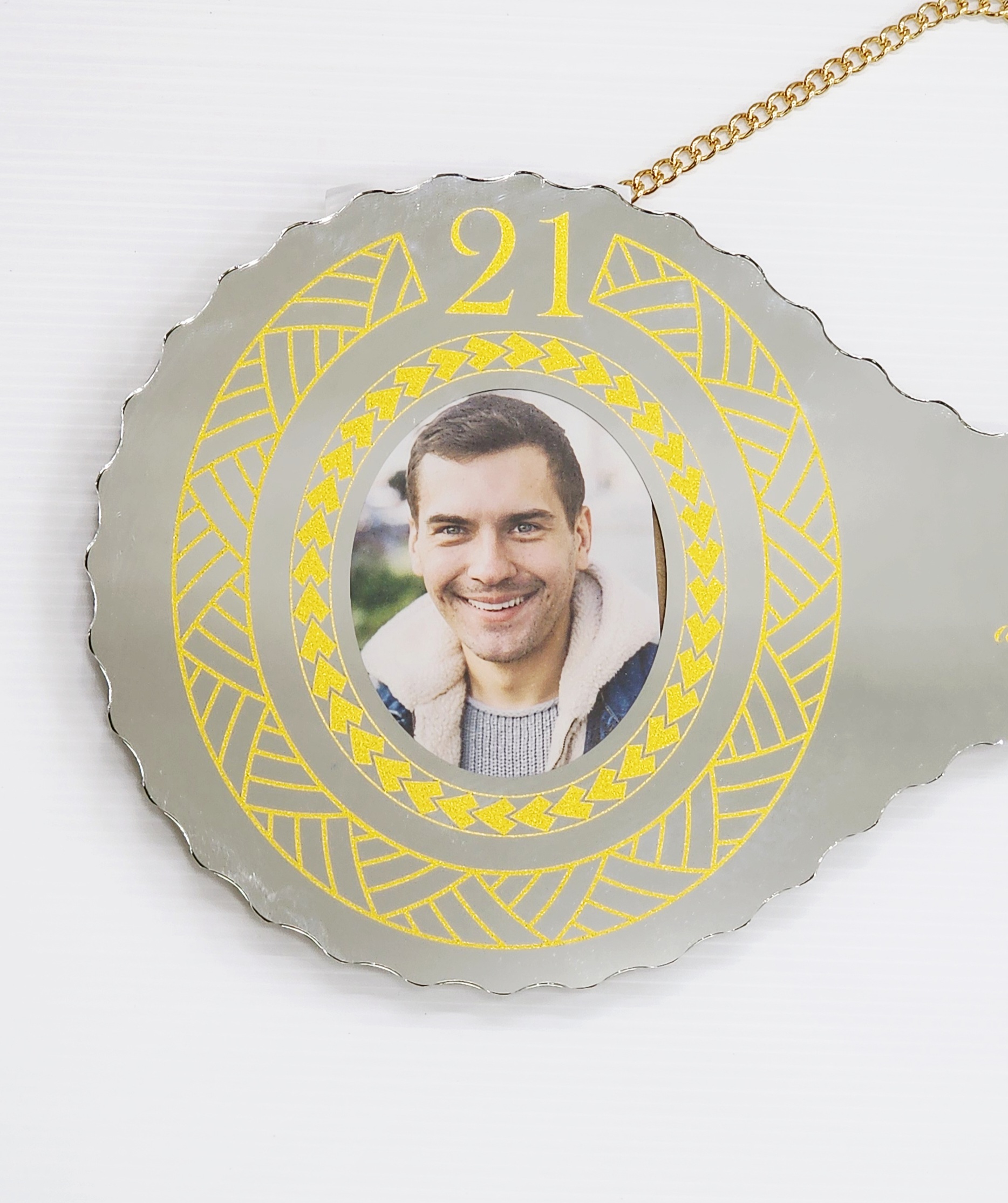 Golden Print Design with Samoan Sila & Tattoo Patterns Mirrored/Glass Photo 21st Birthday Key - SJ2504 21ST MIRROR KEYS Golden Print Design with Samoan Sila & Tattoo Patterns Mirrored/Glass Photo 21st Birthday Key - SJ2504 21ST MIRROR KEYS