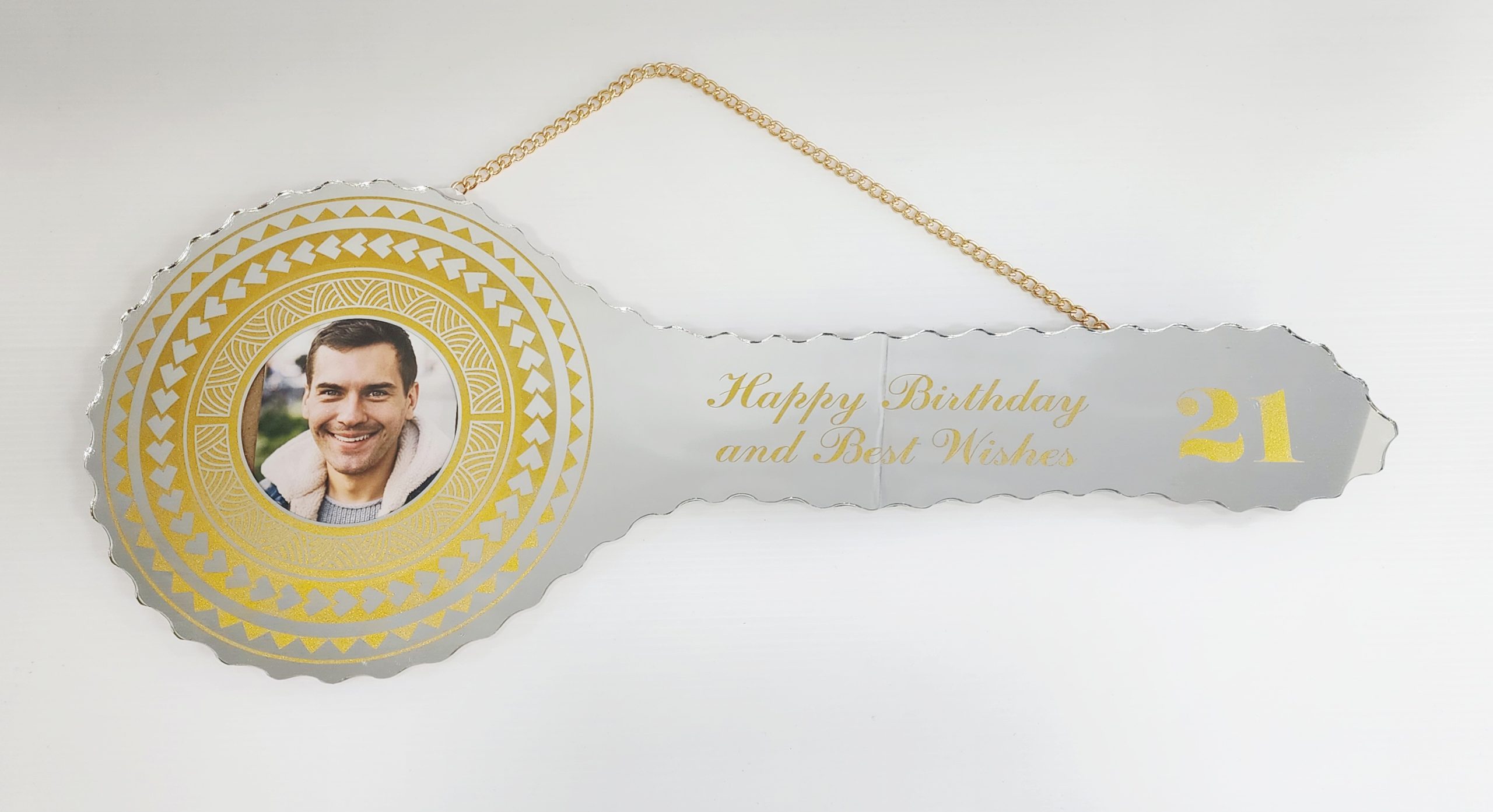 Golden Print Design with Island Tattoo Patterns Mirrored/Glass Photo 21st Birthday Key - SJ2505 21ST MIRROR KEYS 