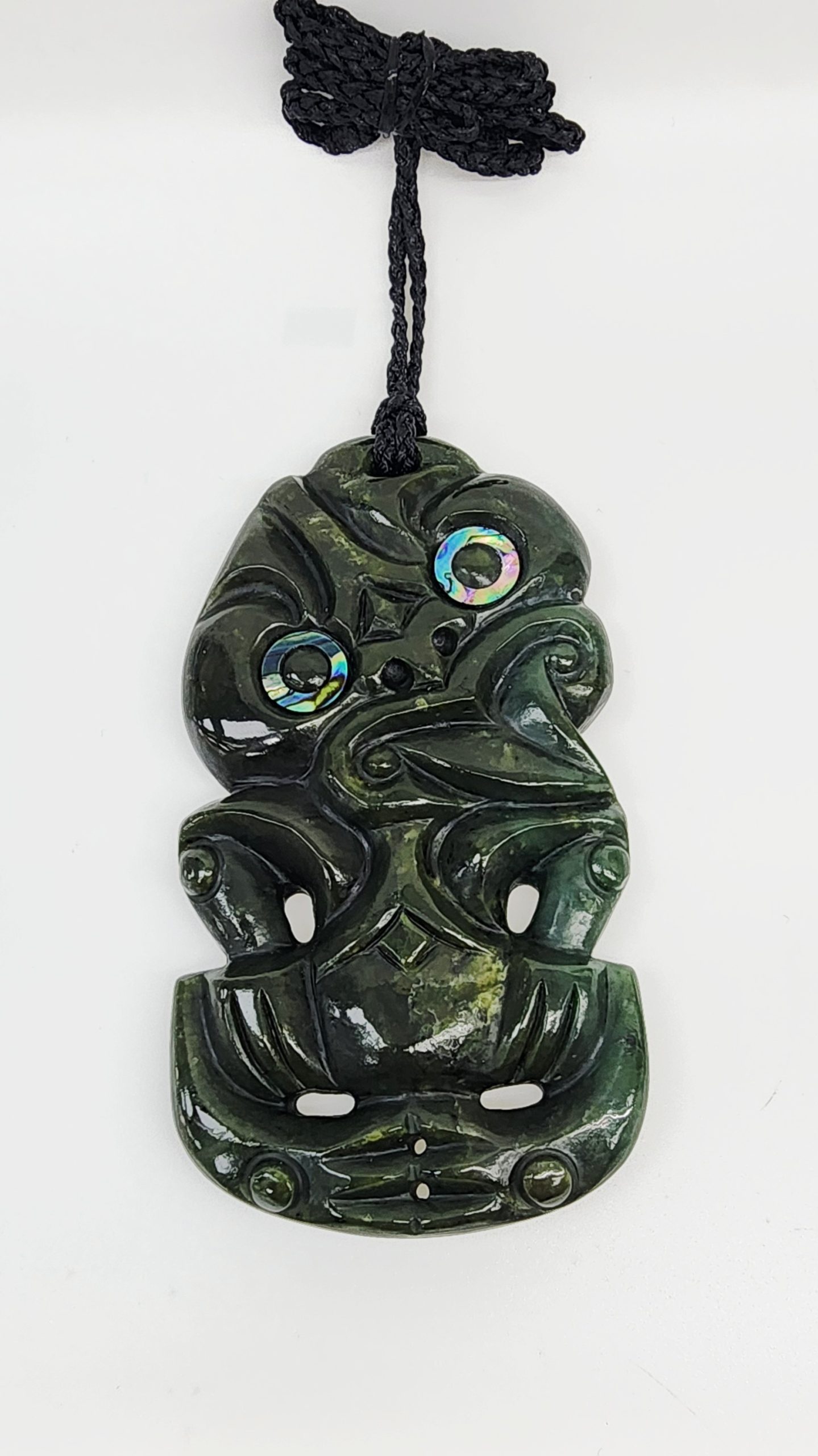 New Zealand Greenstone Hei Tiki Pendant with Paua Shell Eyes - HPTSPECXL225 Greenstone?Jewellery New Zealand Greenstone Hei Tiki Pendant with Paua Shell Eyes - HPTSPECXL225 Greenstone?Jewellery