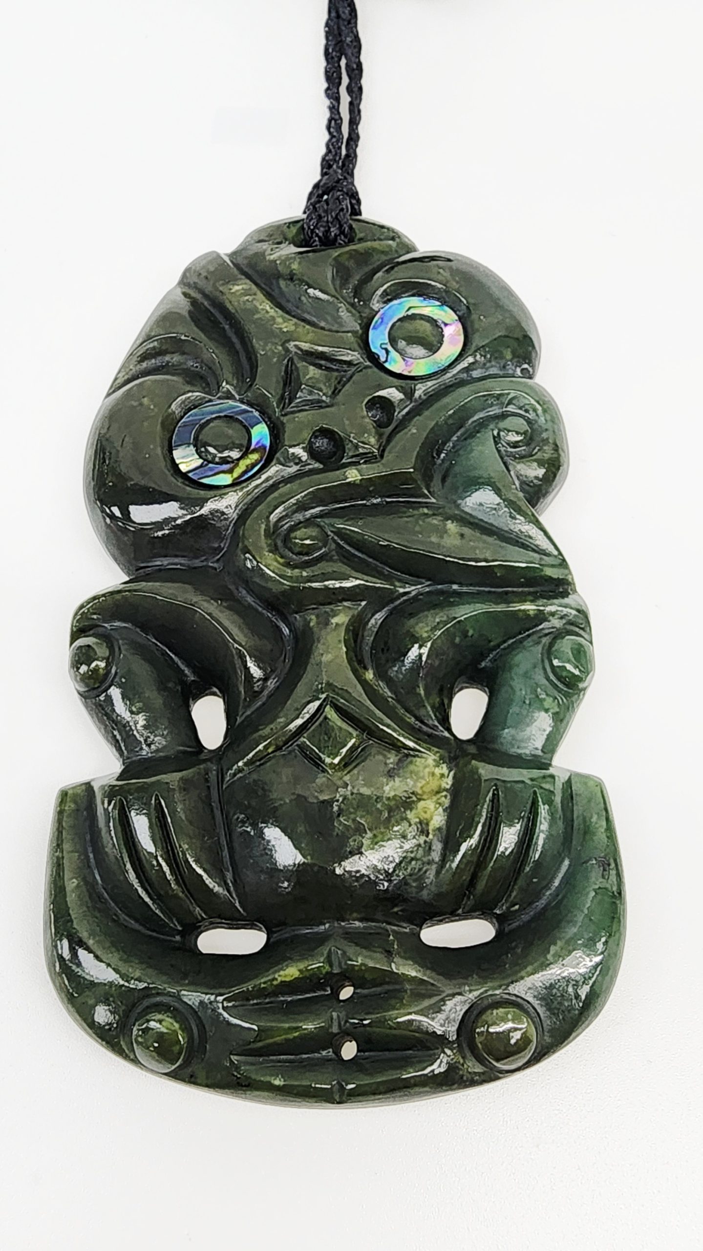 New Zealand Greenstone Hei Tiki Pendant with Paua Shell Eyes - HPTSPECXL225 Greenstone?Jewellery New Zealand Greenstone Hei Tiki Pendant with Paua Shell Eyes - HPTSPECXL225 Greenstone?Jewellery