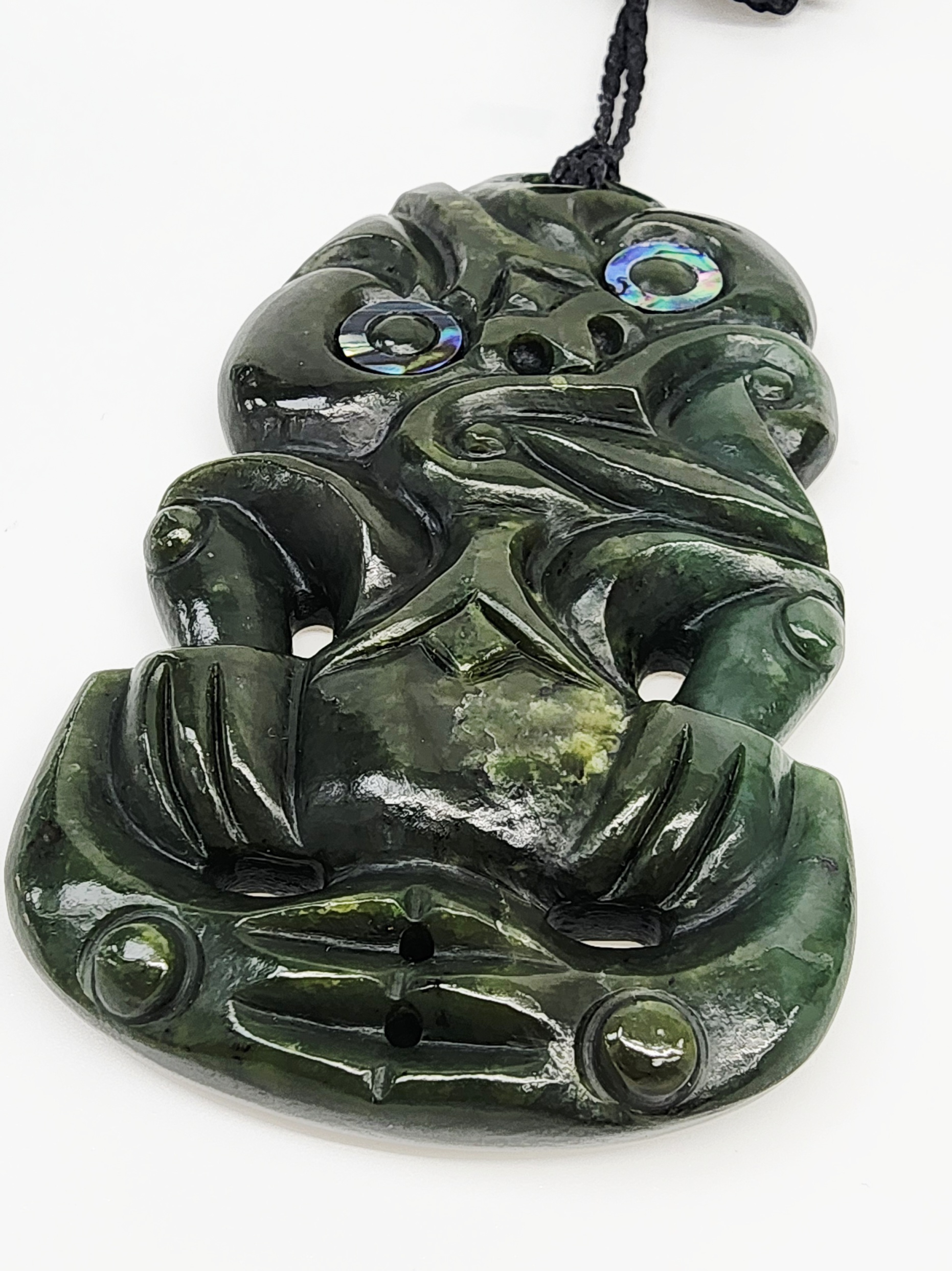 New Zealand Greenstone Hei Tiki Pendant with Paua Shell Eyes - HPTSPECXL225 Greenstone?Jewellery New Zealand Greenstone Hei Tiki Pendant with Paua Shell Eyes - HPTSPECXL225 Greenstone?Jewellery