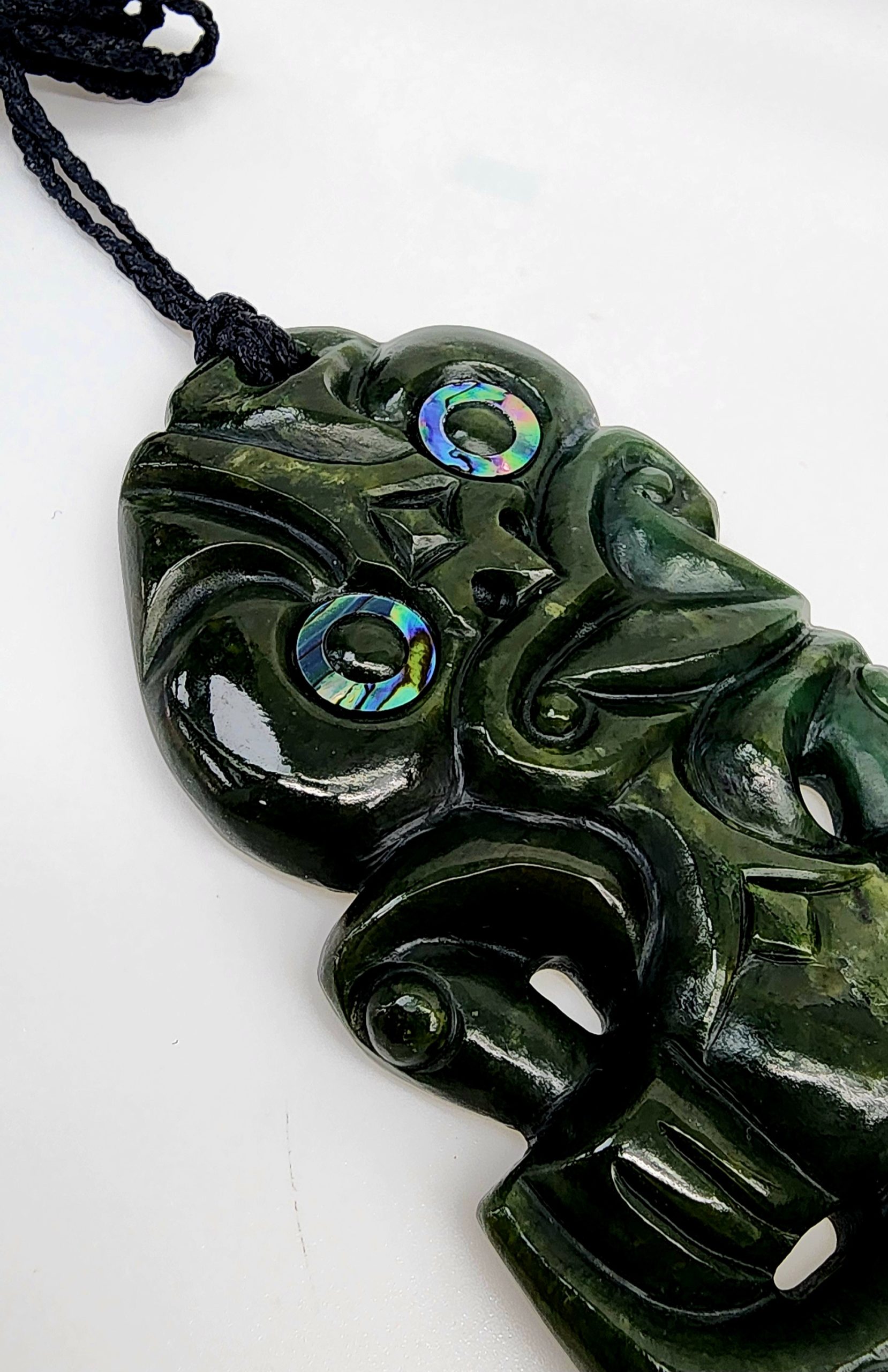 New Zealand Greenstone Hei Tiki Pendant with Paua Shell Eyes - HPTSPECXL225 Greenstone?Jewellery New Zealand Greenstone Hei Tiki Pendant with Paua Shell Eyes - HPTSPECXL225 Greenstone?Jewellery