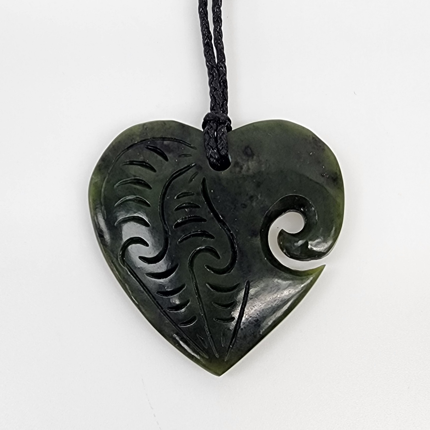 New Zealand Pounamu Engraved Heart with Koru Necklace - HPN321.67 Greenstone?Jewellery New Zealand Pounamu Engraved Heart with Koru Necklace - HPN321.67 Greenstone?Jewellery