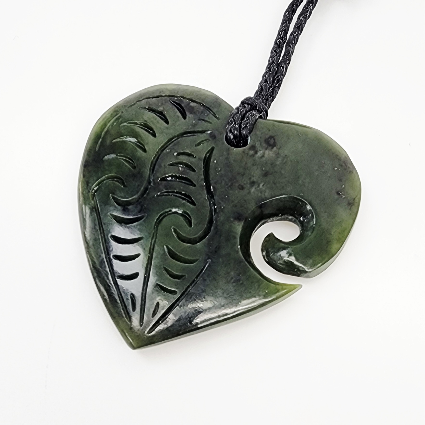 New Zealand Pounamu Engraved Heart with Koru Necklace - HPN321.67 Greenstone?Jewellery New Zealand Pounamu Engraved Heart with Koru Necklace - HPN321.67 Greenstone?Jewellery
