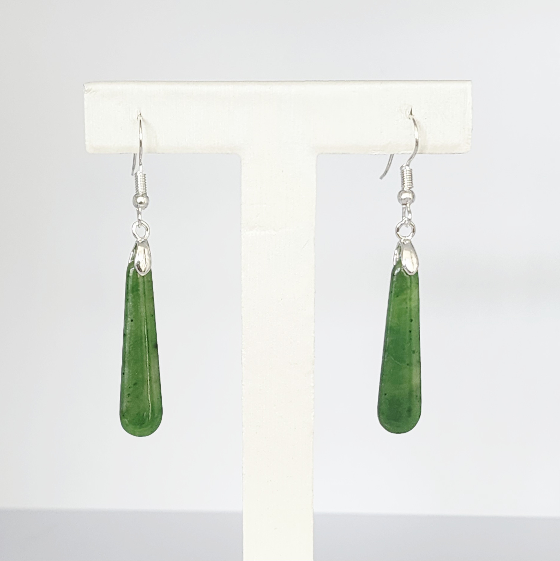 Pounamu Drop Earrings with Sterling Silver Setting and Hooks - ED2.28 Greenstone?Jewellery 