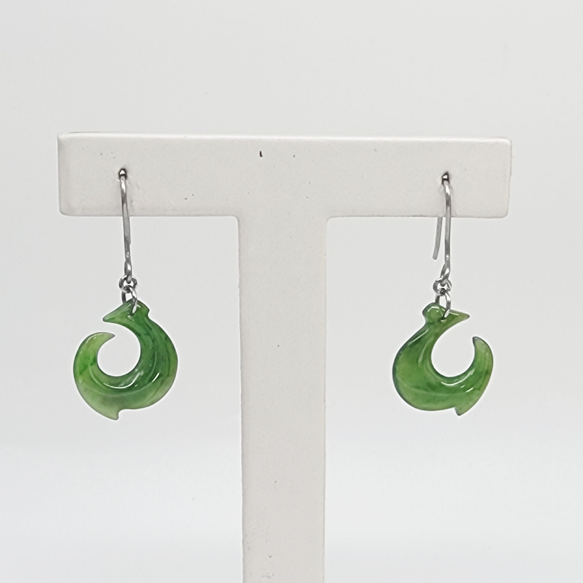 NZ Greenstone Hook Earrings with Surgical Steel Hooks Greenstone?Jewellery 