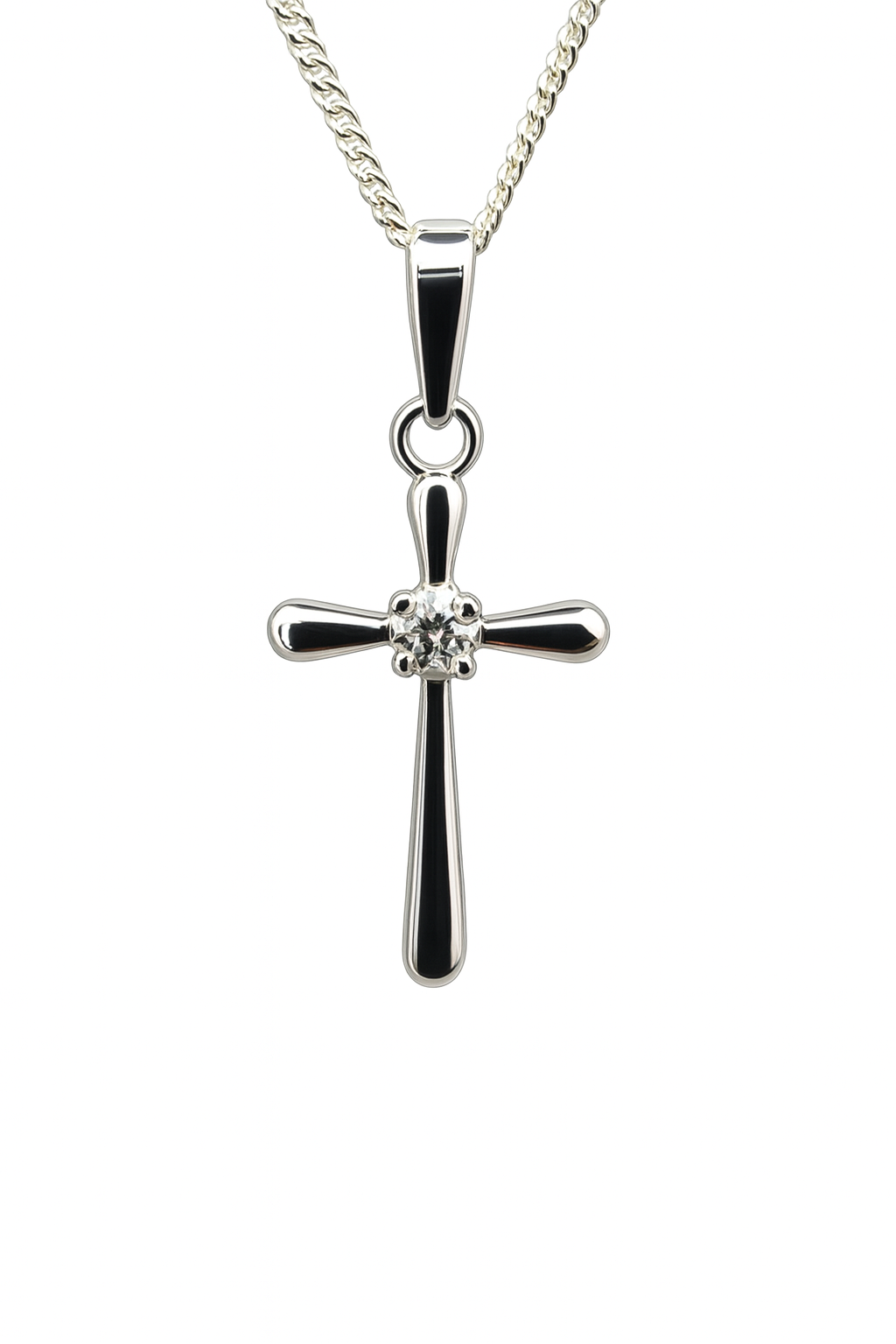 Sterling Silver Cross Pendantwith CZ Setting and Complimentary Chain - S119623P/2 Sterling Silver Pendants Sterling Silver Cross Pendantwith CZ Setting and Complimentary Chain - S119623P/2 Sterling Silver Pendants
