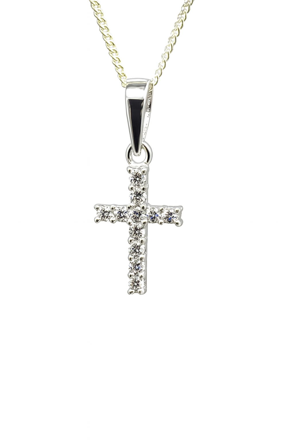 Sterling Silver Cross Pendant with CZ Setting and Complimentary Chain - DJ629345P/10 Sterling Silver Pendants 