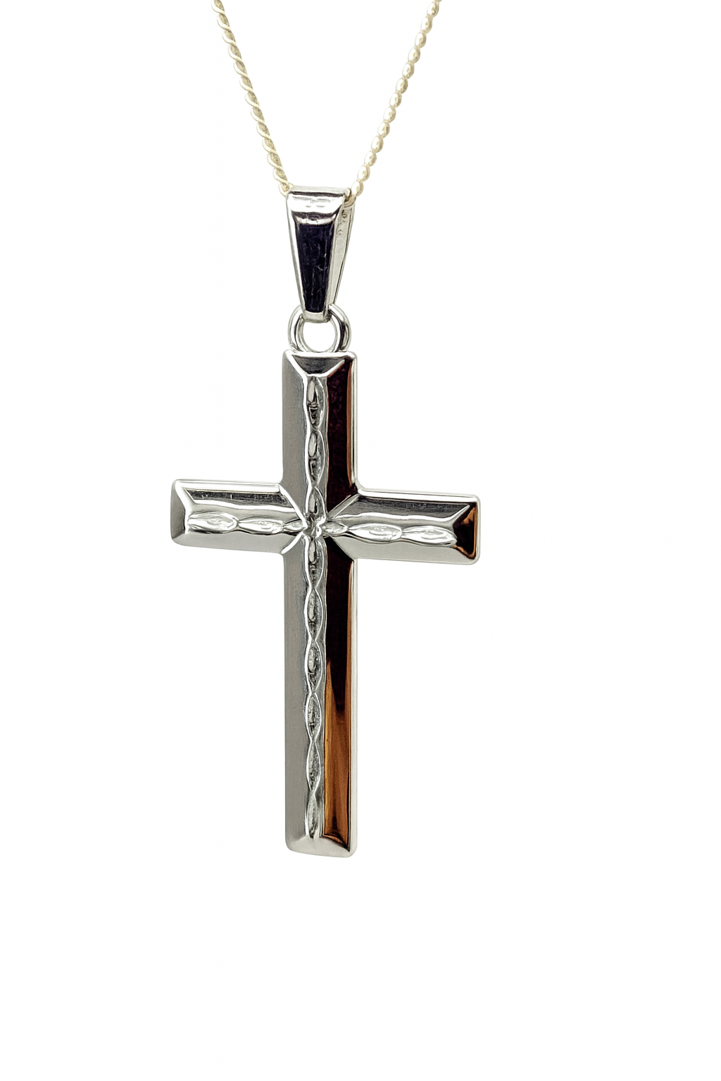 Sterling Silver Cross Pendant with Engraved Centre Design and Complimentary Chain - S108662P/2 Sterling Silver Pendants 