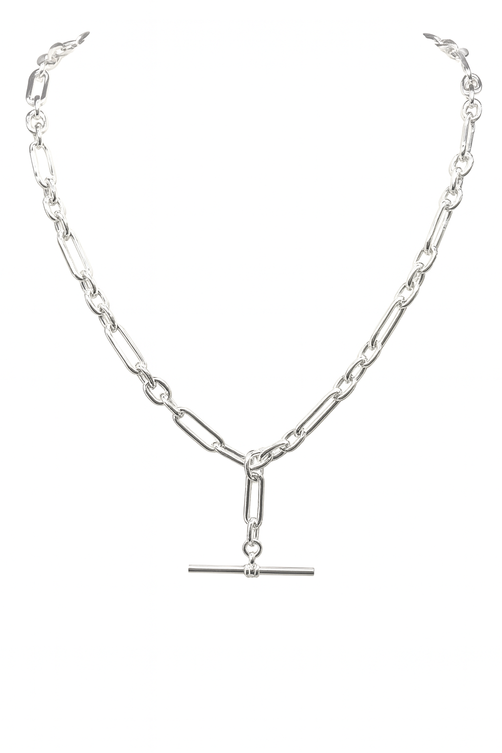 Solid Sterling Silver Paperclip Link Chain with T-Bar Pendant - V796STB35 Sterling Silver Pendants 