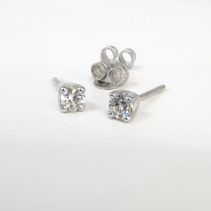 9ct White Gold Diamond Solitaire Stud Earrings – 0.25ct - Gold Earrings 