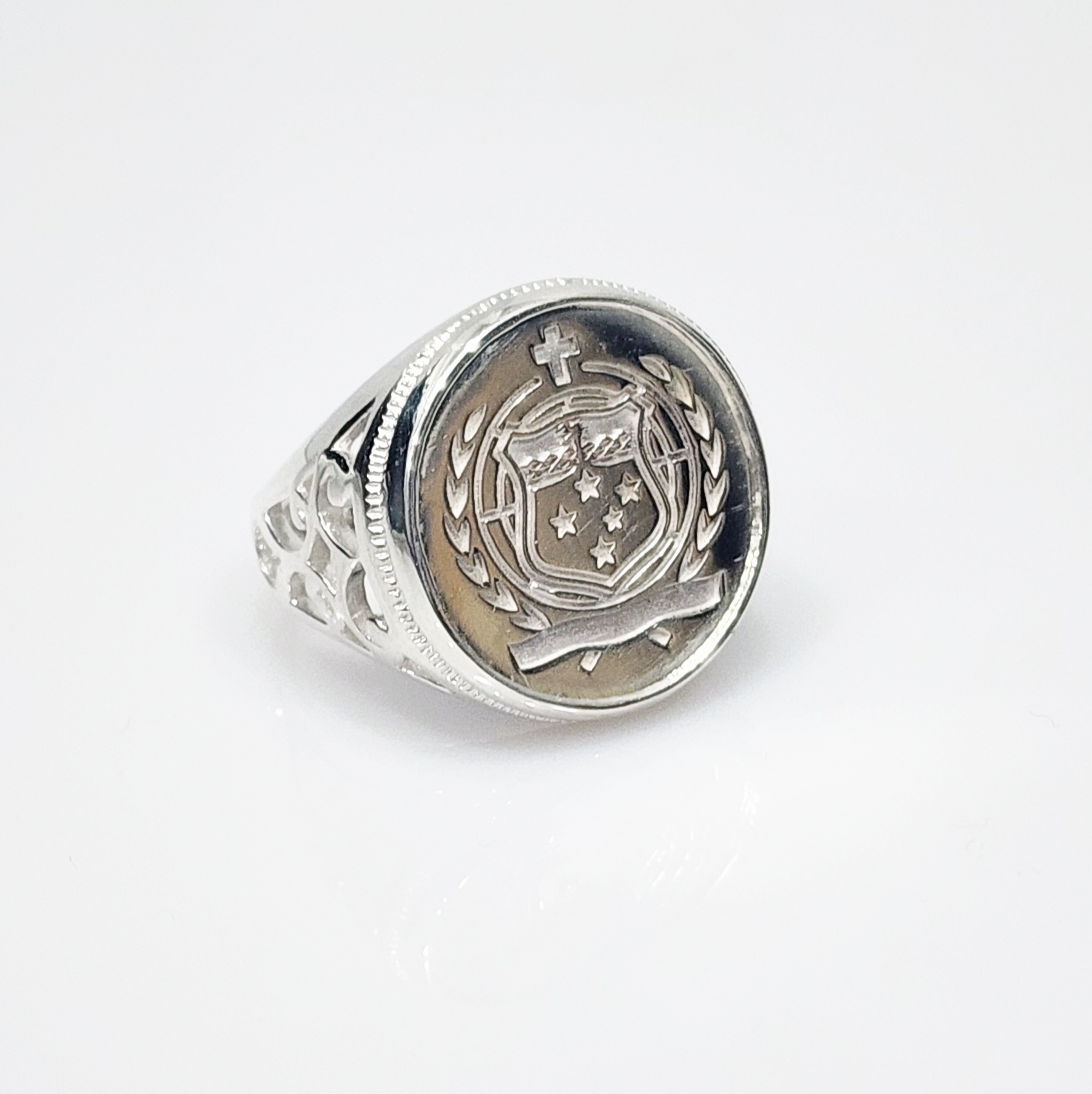 Sterling Silver Samoan Sila Coin Ring with Filigree Ring Mount Sterling Silver Rings 