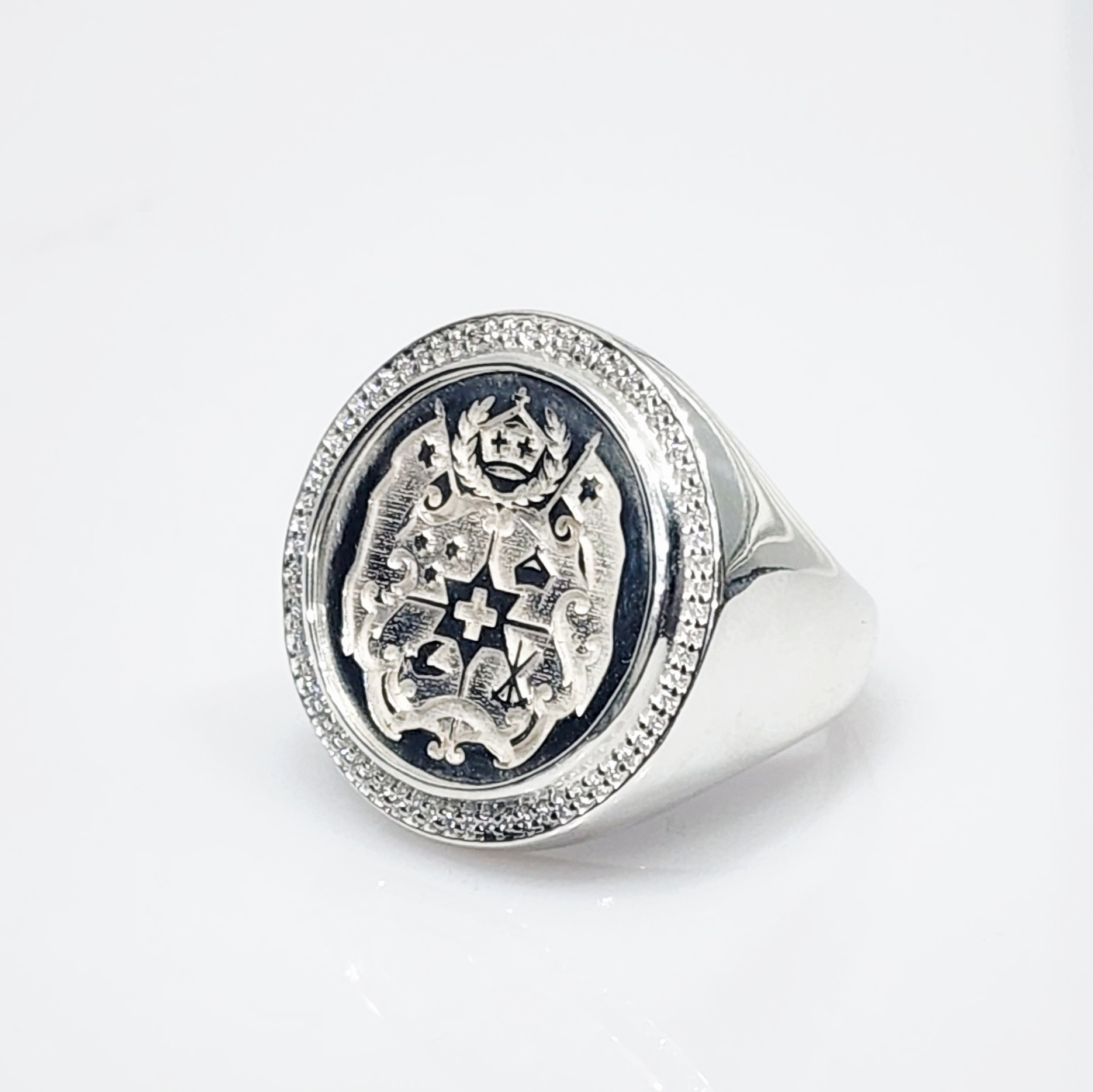 Sterling Silver Tongan Sila Coin Ring With Cubic Zirconia Setting Sterling Silver Rings 