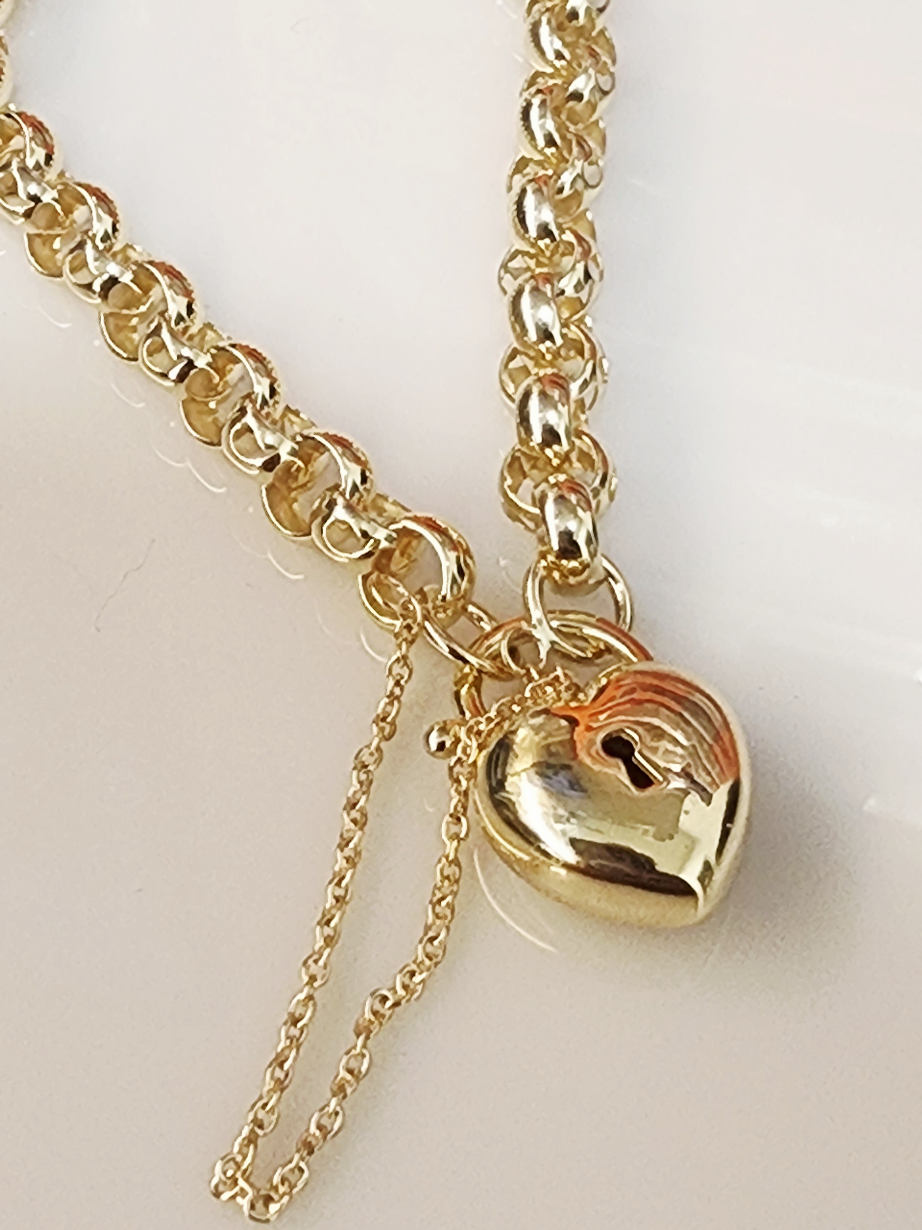 9ct Yellow Gold Puff Heart Padlock Bracelet – 14.30g, 19cm Belcher Link with Safety Chain - 9CTCYBA56  