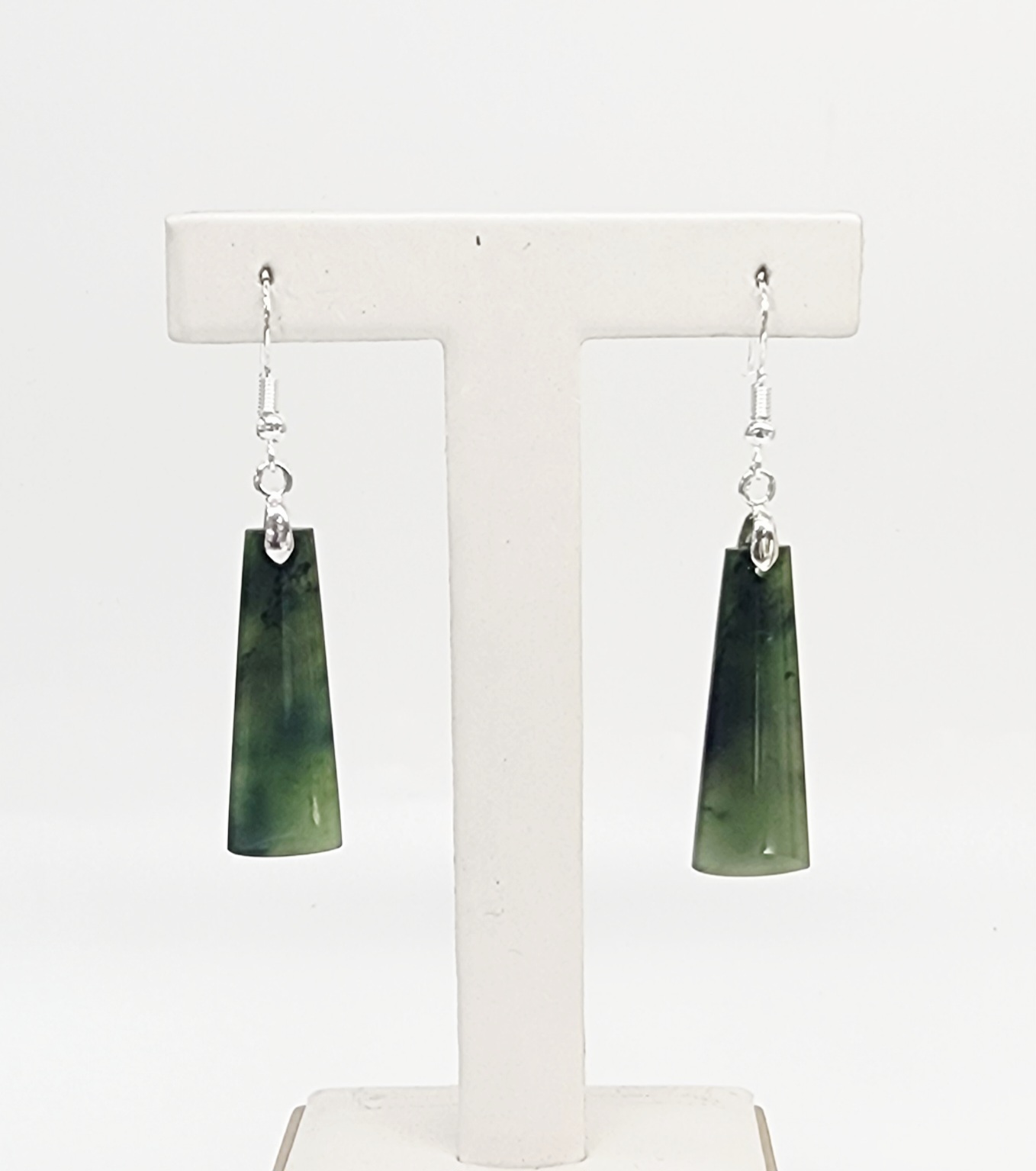 Greenstone Adze Hook Earrings – 34mm x 11mm with Sterling Silver Hooks Greenstone?Jewellery 