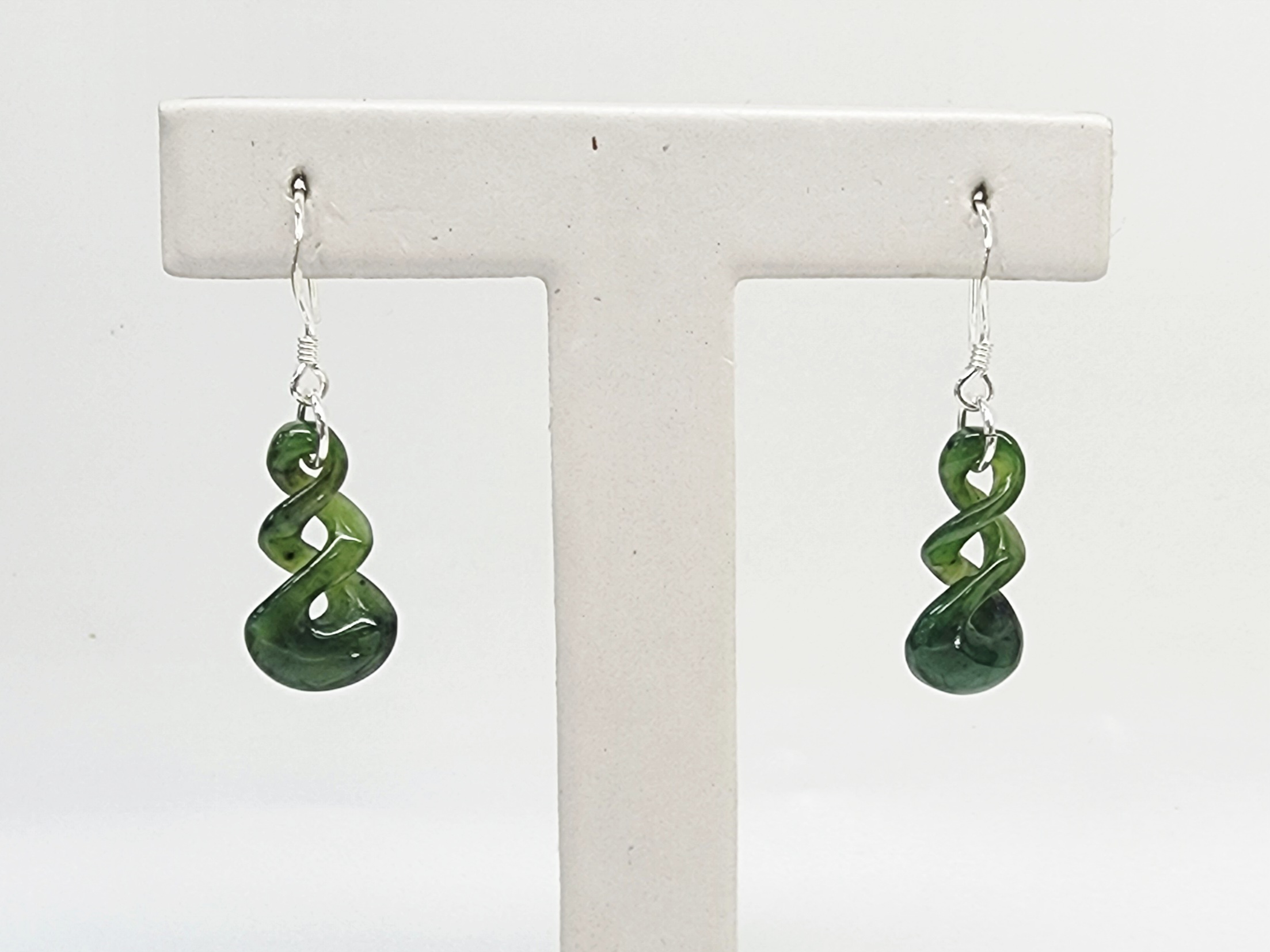 Greenstone Double Twist Hook Earrings – 20mm Drop, Sterling Silver Hooks Greenstone?Jewellery 