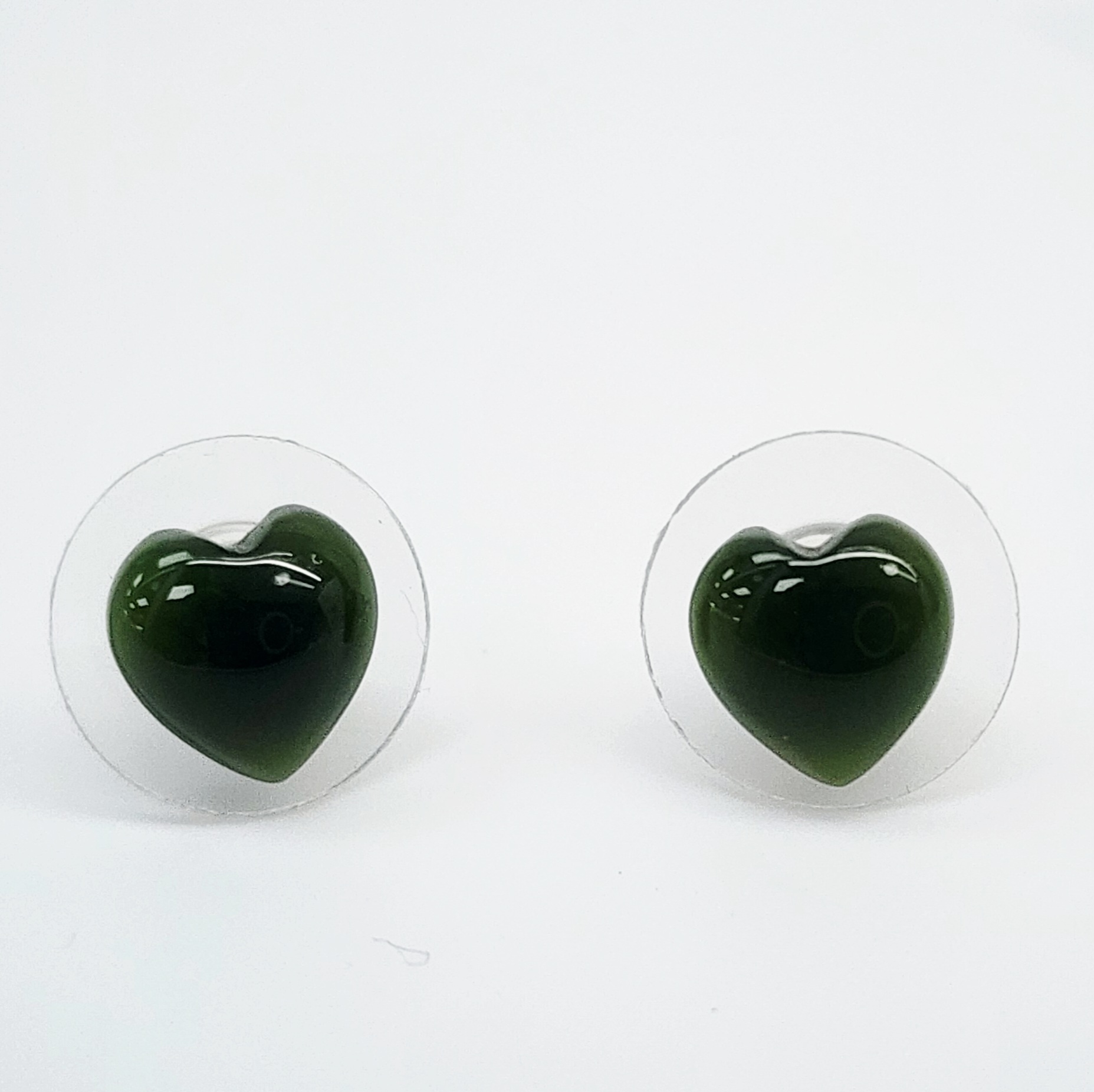 New Zealand Greenstone 8.10mm Wide Heart Shaped Stud Earrings in Surgical Steel Greenstone Jewellery New Zealand Greenstone 8.10mm Wide Heart Shaped Stud Earrings in Surgical Steel Greenstone Jewellery