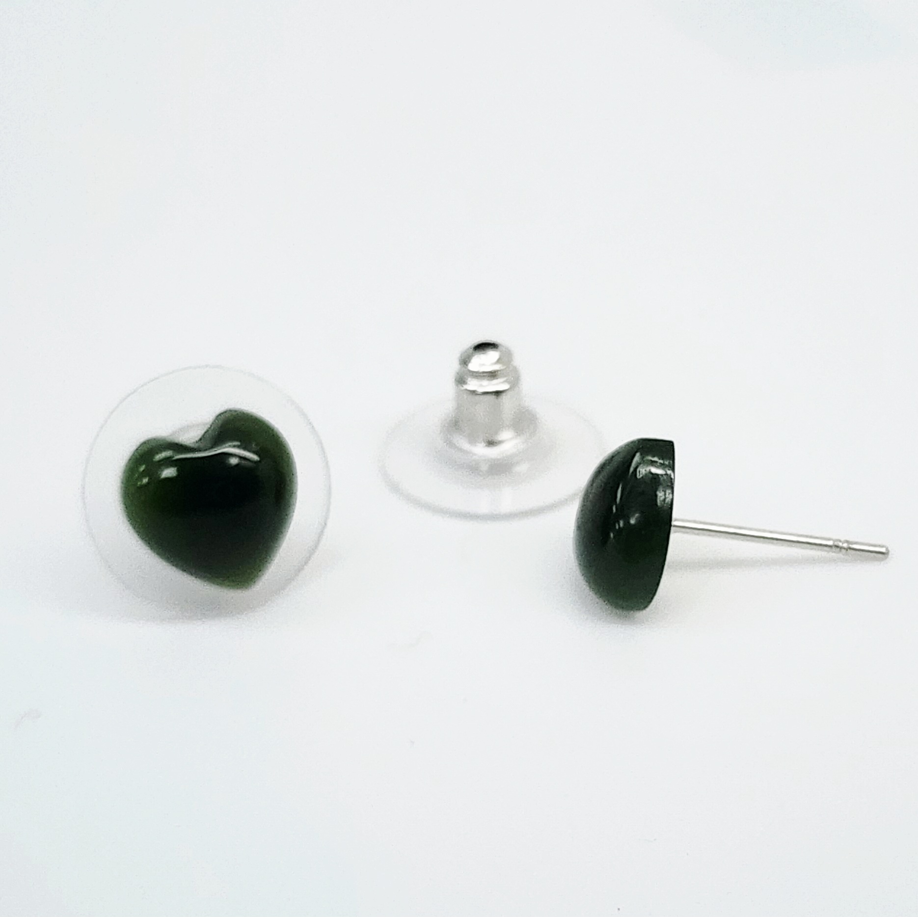 New Zealand Greenstone 8.10mm Wide Heart Shaped Stud Earrings in Surgical Steel Greenstone Jewellery New Zealand Greenstone 8.10mm Wide Heart Shaped Stud Earrings in Surgical Steel Greenstone Jewellery