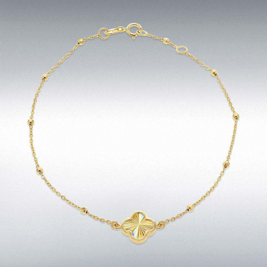 9ct Yellow Gold Rainbow Petal Adjustable Trace and Ball Bracelet 18cm-19cm Seiko 