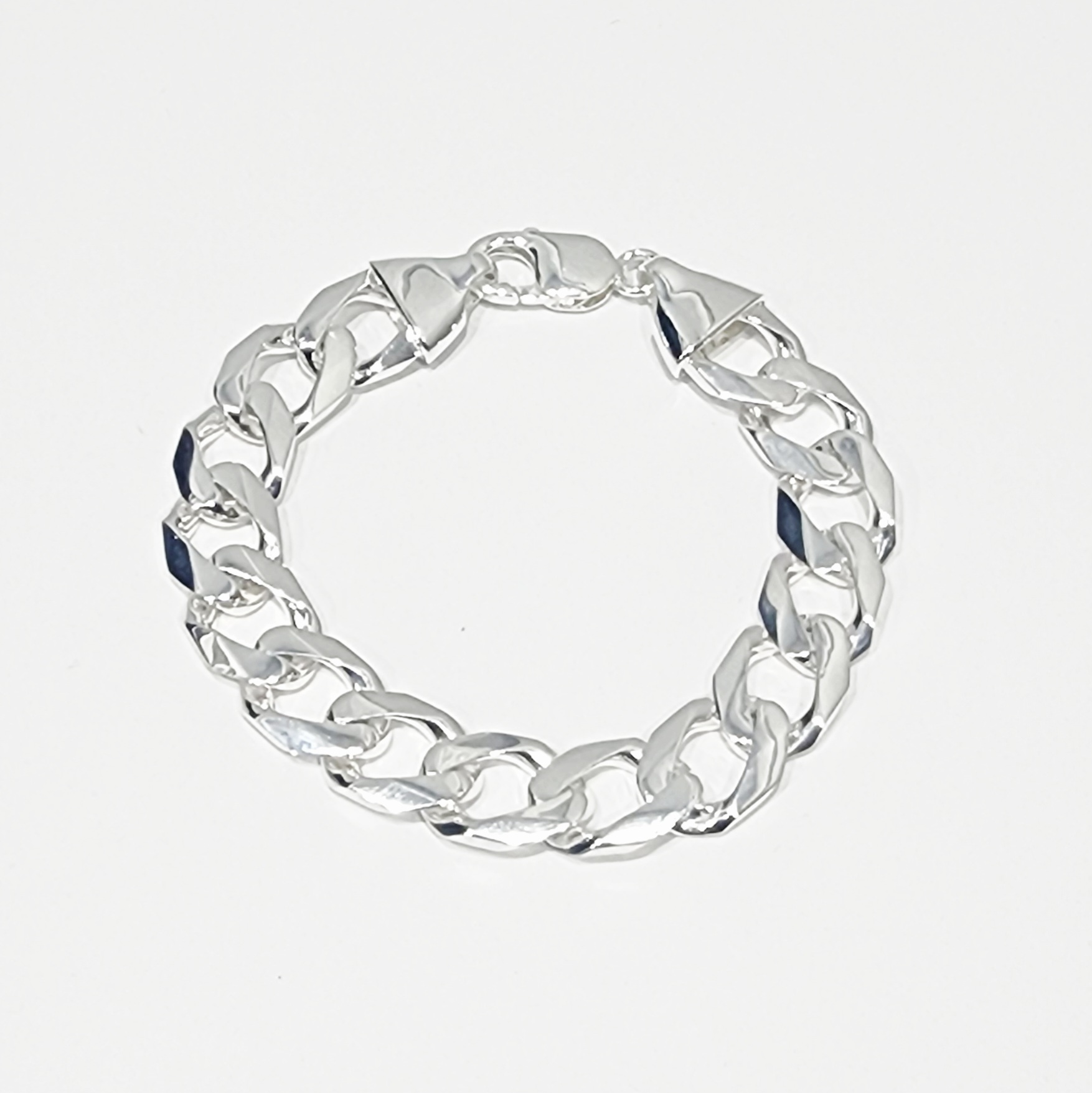 Sterling Silver Solid Curb Link Bracelet 12.40mm – Parrot Clasp - CYBA87 21st Keys 