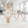 Rose Gold Glamour Set: Bulova Marine Star Diamond Watch & Guess CZ Hoop Earrings