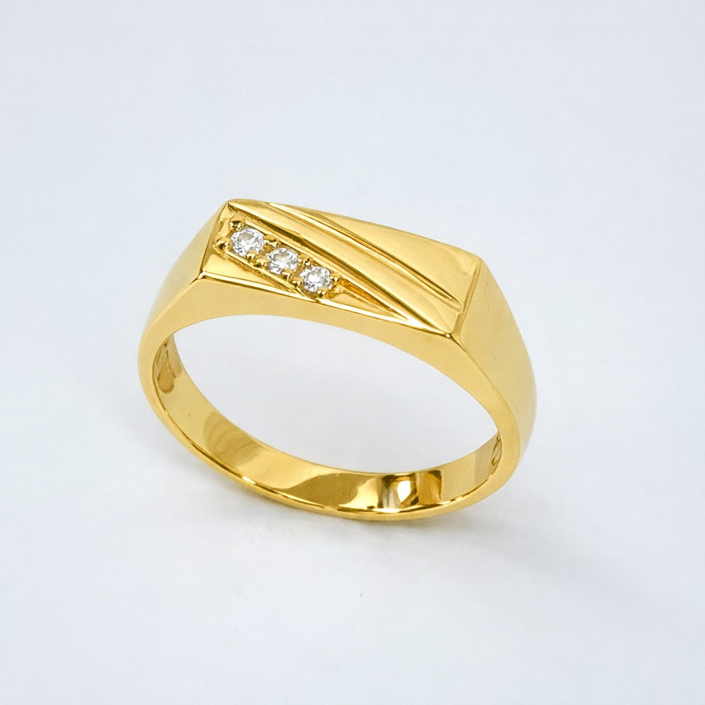 9ct Yellow Gold Gents Signet Ring with 3 Claw-Set Diamonds 0.06ct - 9YGD854 Gold Rings 9ct Yellow Gold Gents Signet Ring with 3 Claw-Set Diamonds 0.06ct - 9YGD854 Gold Rings