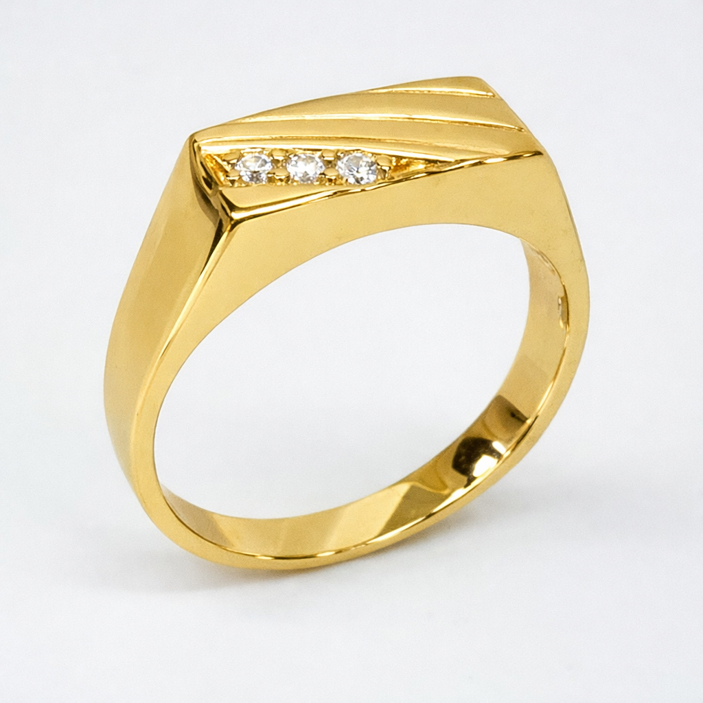 9ct Yellow Gold Gents Signet Ring with 3 Claw-Set Diamonds 0.06ct - 9YGD854 Gold Rings 