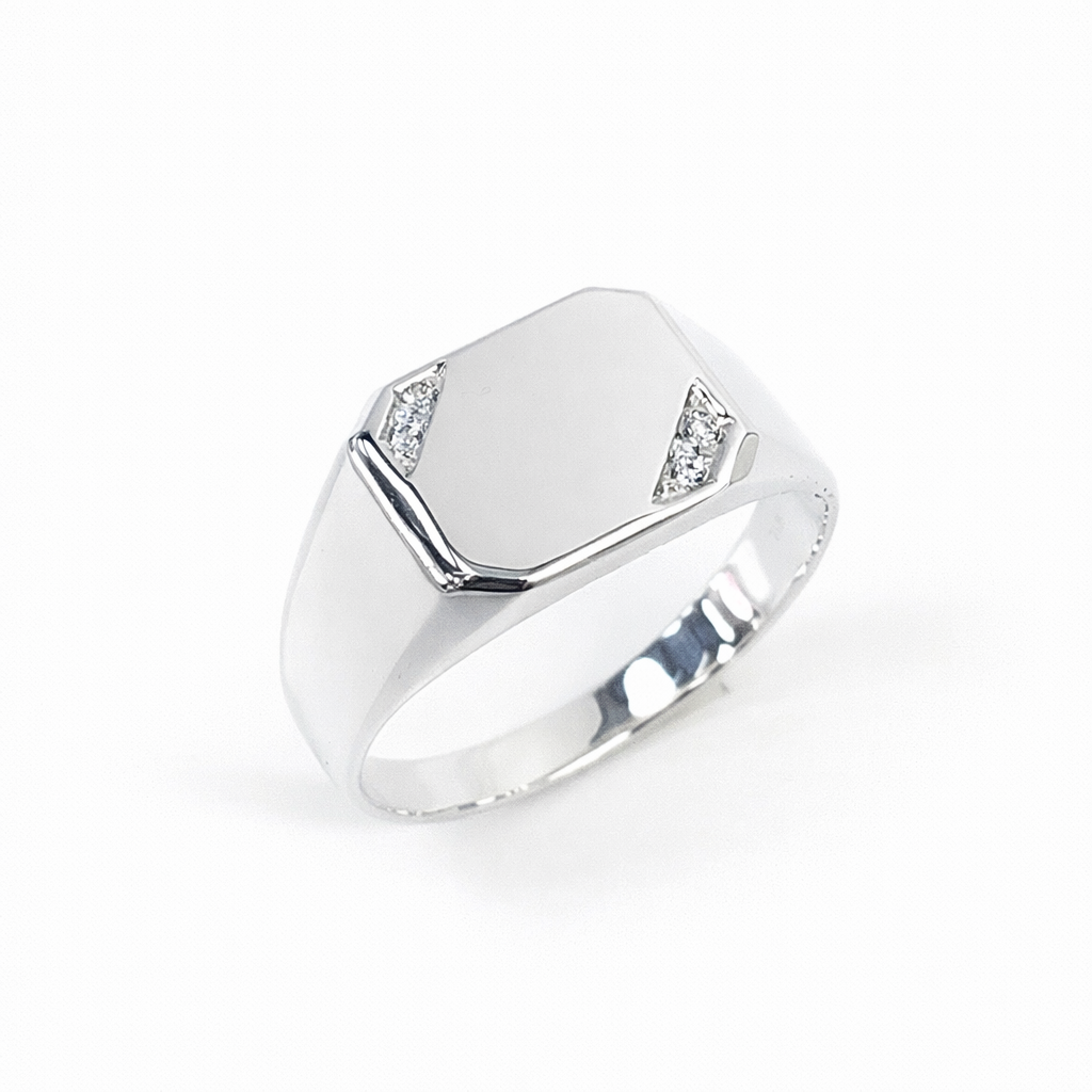 Sterling Silver Gents Signet Ring with Cubic Zirconia (CZ), 10.90 x 11.50mm Top - SSD2154 Gold Rings 