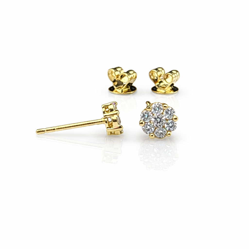 18ct Yellow Gold Natural Diamond Cluster Stud Earrings 4.8mm (0.253ct TDW) Round Claw-Set Cluster + 18ct Butterflies - 18KR7416EL Gold Rings 18ct Yellow Gold Natural Diamond Cluster Stud Earrings 4.8mm (0.253ct TDW) Round Claw-Set Cluster + 18ct Butterflies - 18KR7416EL Gold Rings