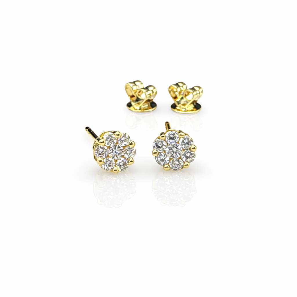 18ct Yellow Gold Natural Diamond Cluster Stud Earrings 4.8mm (0.253ct TDW) Round Claw-Set Cluster + 18ct Butterflies - 18KR7416EL Gold Rings 18ct Yellow Gold Natural Diamond Cluster Stud Earrings 4.8mm (0.253ct TDW) Round Claw-Set Cluster + 18ct Butterflies - 18KR7416EL Gold Rings