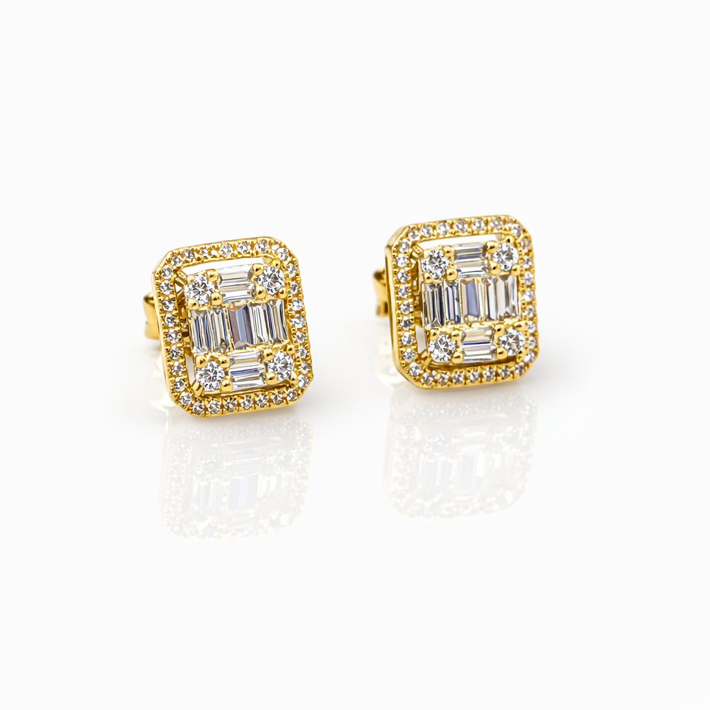 18ct Yellow Gold Radiant Halo Diamond Stud Earrings 0.28ct - 18KR35808EAL Gold Rings 