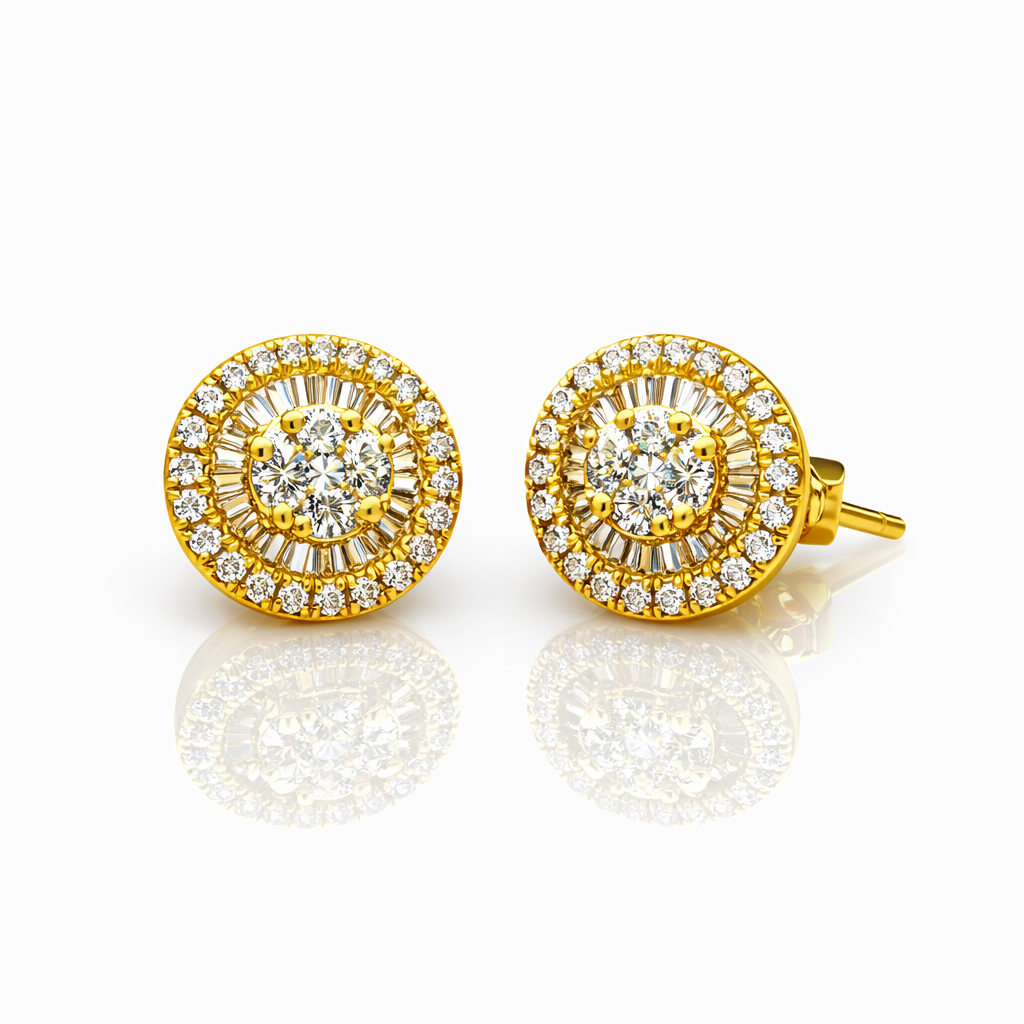 18ct Yellow Gold 0.77ct Natural Diamond Round Halo Stud Earrings - 18KR18891EL Gold Rings 