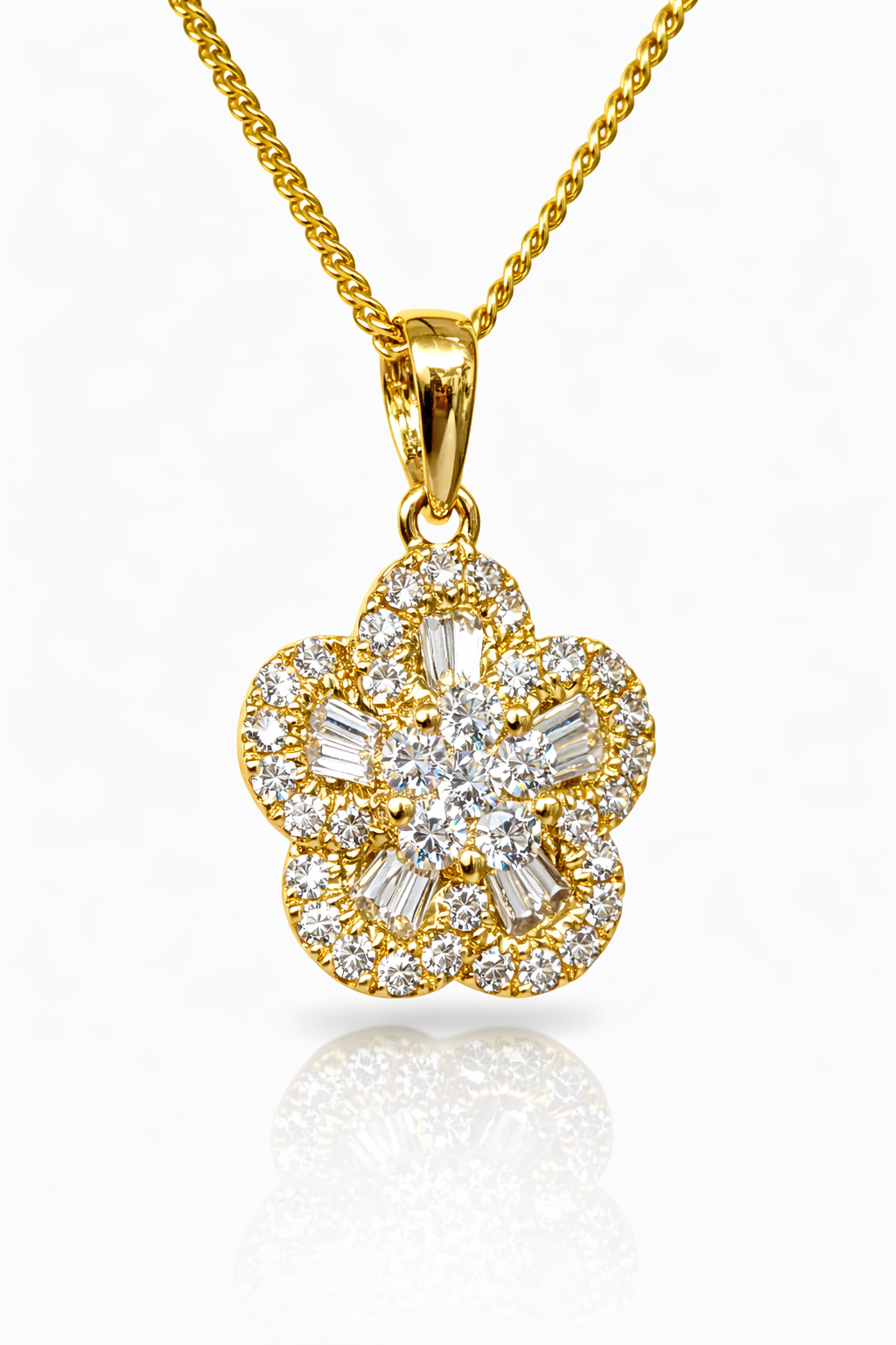 18ct Yellow Gold Natural Diamond Flower Pendant (0.35ct TDW) – Round & Baguette Cluster - 18KR23719PL Gold Rings 18ct Yellow Gold Natural Diamond Flower Pendant (0.35ct TDW) – Round & Baguette Cluster - 18KR23719PL Gold Rings