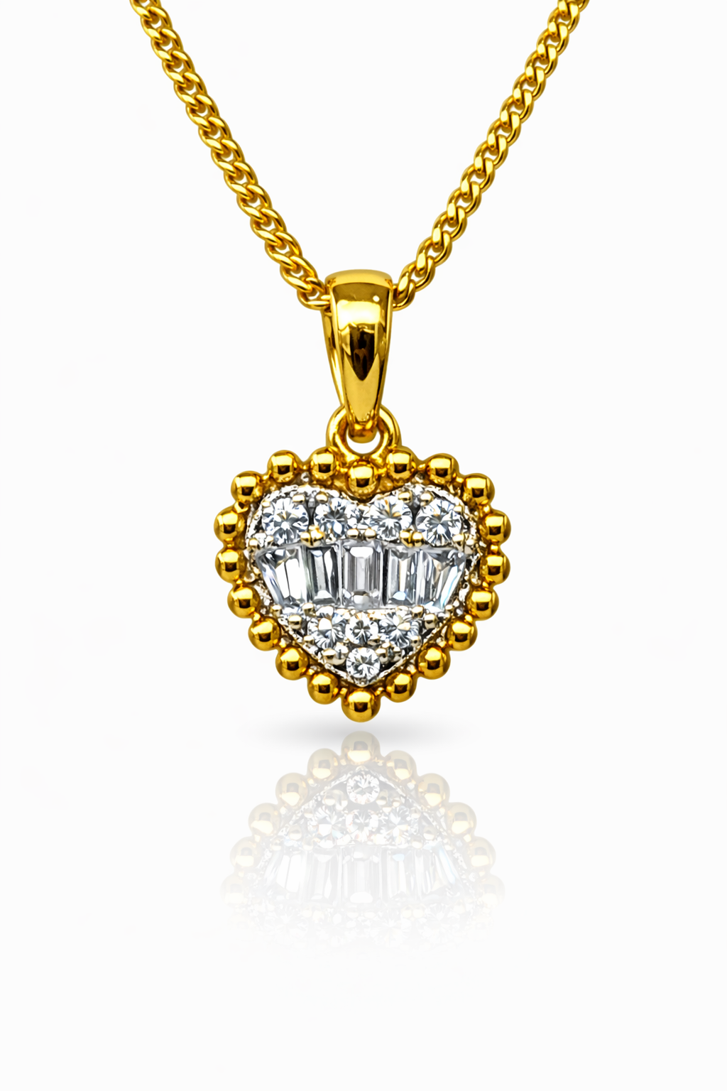 18ct Yellow Gold Heart Pendant with 0.11ct Natural Diamond (Round & Baguette) - 18KR45195PL Gold Rings 