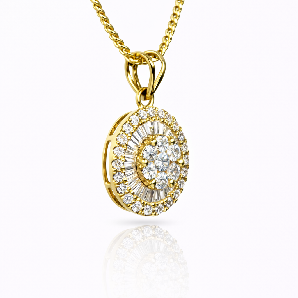 18ct Yellow Gold 0.413ct Natural Diamond Round Pendant (Round & Baguette Cluster) - 18KR18891PL Gold Rings 18ct Yellow Gold 0.413ct Natural Diamond Round Pendant (Round & Baguette Cluster) - 18KR18891PL Gold Rings