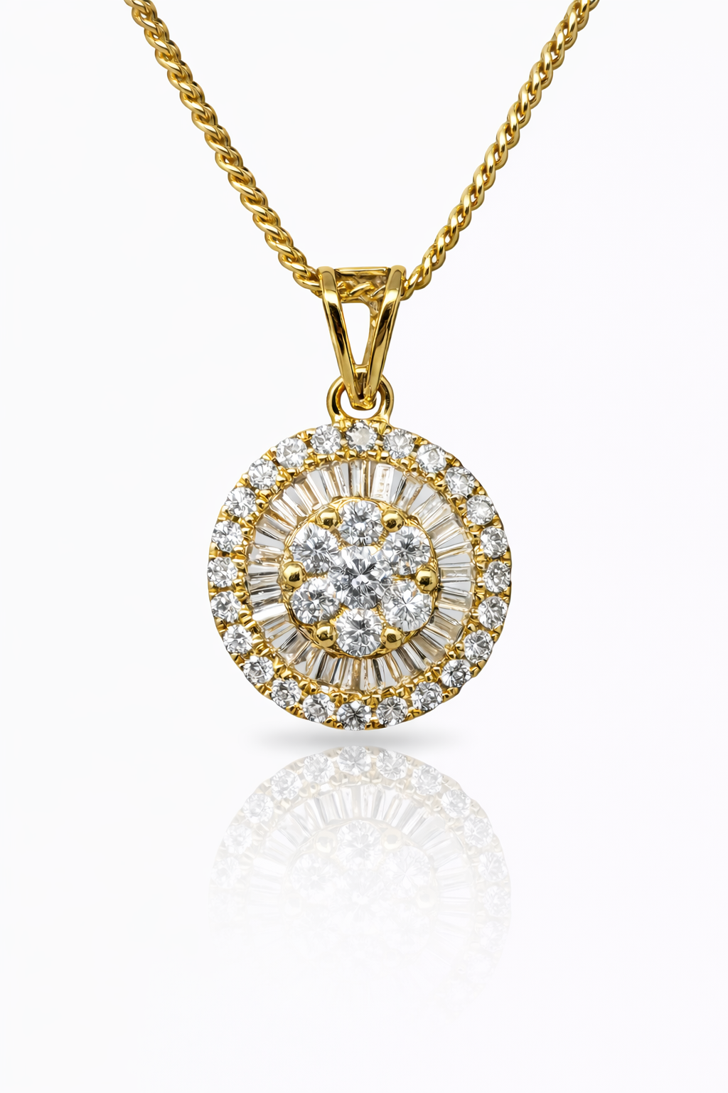 18ct Yellow Gold 0.413ct Natural Diamond Round Pendant (Round & Baguette Cluster) - 18KR18891PL Gold Rings 