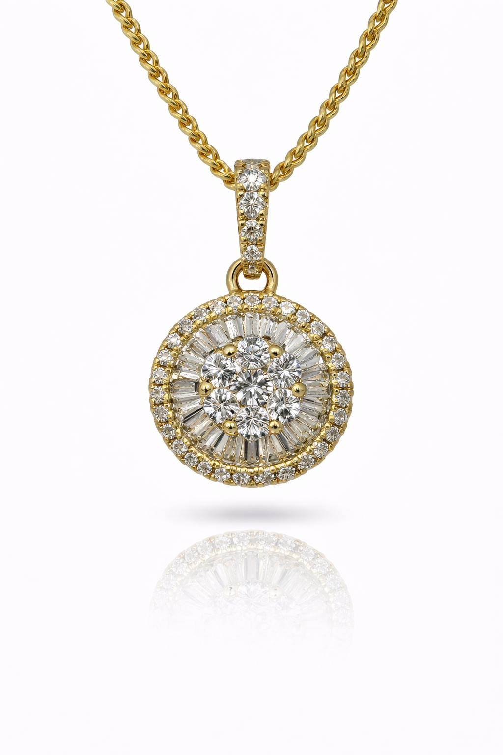 18ct Yellow Gold 0.237ct Natural Diamond Round & Baguette Halo Pendant - 18KR45196PL Gold Rings 